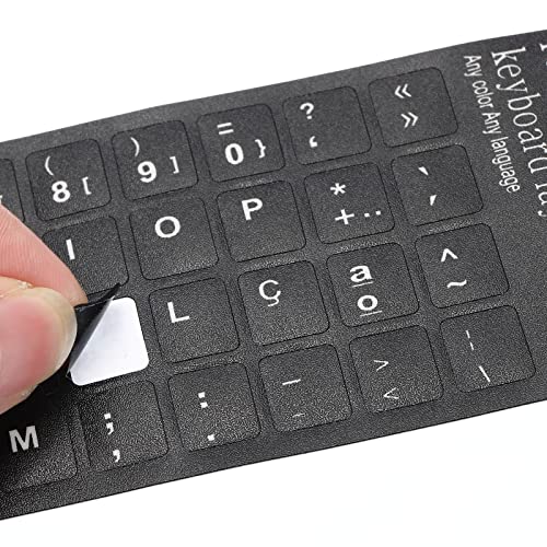 Portugese toetsenbord Stickers, Pack van 6, Universal Keyboard Replacement, Transparante Cover voor Notebook, Computer, Bureau, Zwart, Wit, Achtergrond, Brieven 4