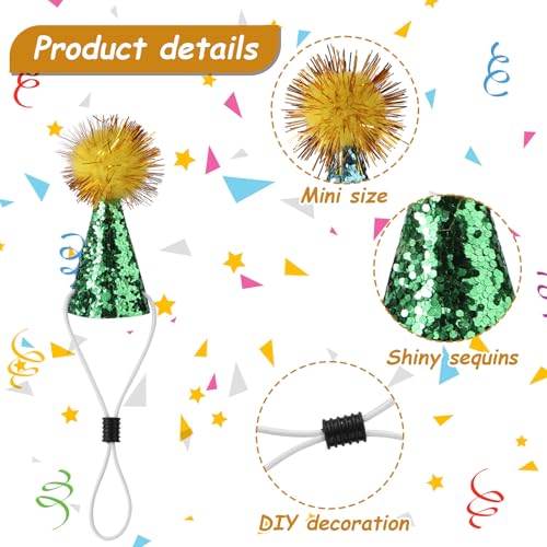 10 st. Mini party hoeden voor gevulde speelgoed, hond katten verjaardag hoed kleine cone hoeden met glitter pompoms voor speelgoed dinosaurussen ambachten kinderen partij decoraties kostuum accessoires 4