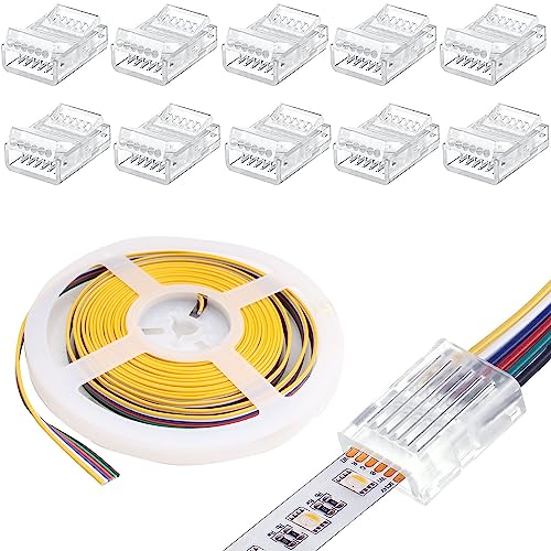 10st LED Light Connector 6Pin 12mm LED Strip Connector Solderless met 16.4ft DC 12V leddraad voor waterdichte of niet-waterdichte 12mm brede LED transparante spoorverlichting