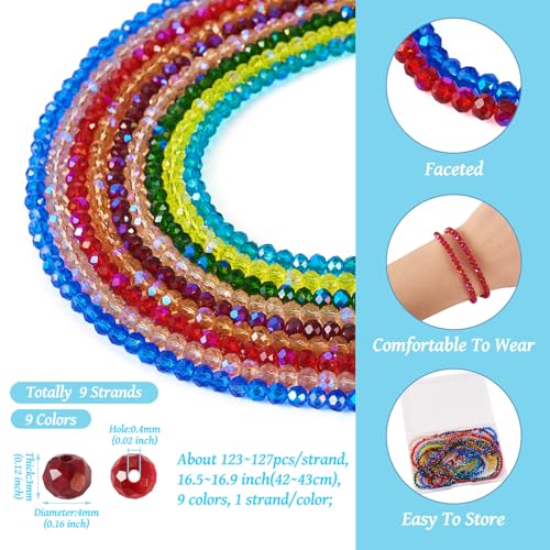 9 Strands 4mm Glas Rondelle Kralen Facet Crystal Craft Kralen Bulk voor DIY oorbellen armband ketting sieraden maken 3