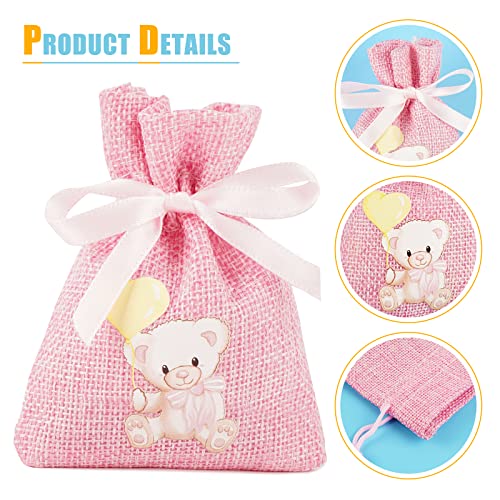 Pak van 24 Tassen voor Dragee Jute Cadeautassen Doop 8 x 10 cm Canvas Hennep koord tas Baby douche met Motif Little Bear Sieraden Bag sieraden Snoepchocolade Parels 3
