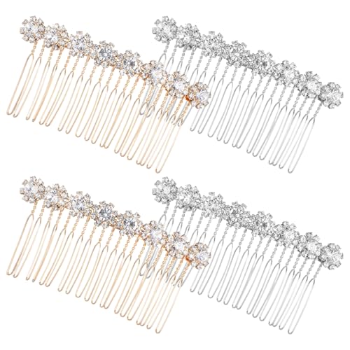 Set van 4 Zij-Rijnsteen Kammen, Crystal Flower Haar Klips voor Vrouwen, Haar Accessoires voor Bruid, Bruiloft, Hoge kwaliteit Legering sieraden Combs voor speciale gelegenheden (Zilver