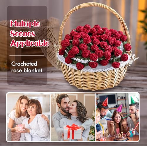 Handgemaakte haak Rose Boeket deken, Opvouwbare bloem bedsprei, Handgemaakte bloem deken, Boerderij breide deken voor sofa bed decoratie, DIY Cadeau set 5