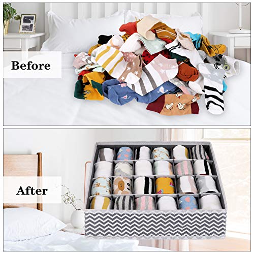 Set van 2 Vouwbare Niet-Woven Lade Organizer, 24 Opslag Compartments voor Sokken, Sjaals, Ties (Grey Wave Pattern, Grey) 4