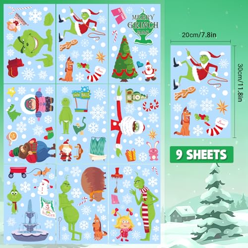 Grinch 150 Pieces Window Stickers Self-Adhesive voor Winter Kerstmis venster decoratie 5
