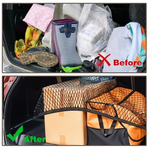 Auto Bagage Net Cargo Security Net Trunk Net 70 x 40 cm Uitschuifbaar tot 140 x 80 cm Organisatie Bagage Net Elastische Mesh met 4 haken Bagage Net voor de meeste auto's