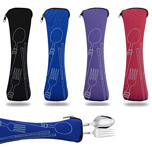 Cutlery Bag voor onderweg, 4-Piece Travel Bestek geval, Lege Bestek Bag voor Camping, School, Picknick, 23,5 x 6 cm