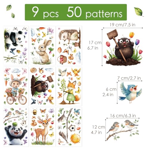9 Vellen Dieren Window Stickers Dubbelzijdige Window Stickers Forest Animal Window Stickers Deer Mole Fox Panda Konijn voor glazen ramen Deuren Voorjaar Pasen Decor