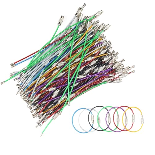 105 stuks in 7 kleuren sleutelhanger kabel, 15 cm roestvrij stalen sleutelhanger, sleutelhanger groot voor het ophangen van bagage labels, sleutelhangers en ID kaarten