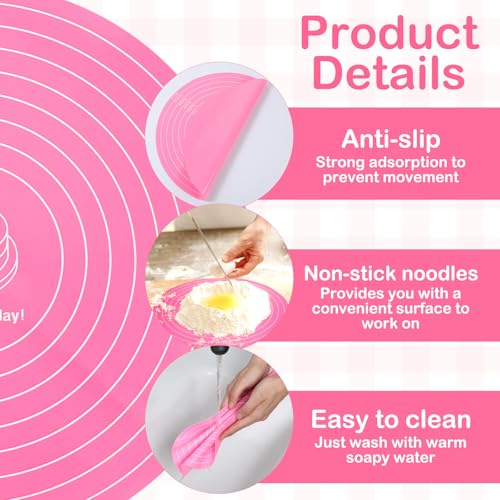 2 stuks siliconen taartonderleger, 30,5 cm ronde taartonderleger met maataanduidingen, hervrijbare draaitafel bakonderleger voor het uitrollen van deeg, pizza, keukenjes 5