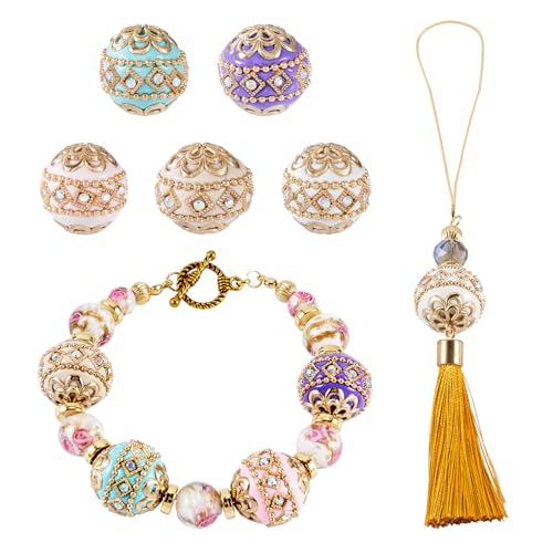 5 st Handgemaakte Indonesische kralen 19mm Antieke Rhinestone Klei kralen met metalen bevindingen Grote ronde kralen voor DIY armband ketting sieraden maken, Gat: 1mm