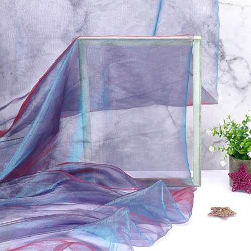 3m Organza Stof, 1.5m Brede Two-Tone Sheer Organza Magic Gradient Iridecent Holografische Mesh Stof voor Dress Performance Stage, Teal en Rood 4