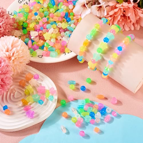 500 stuks verschillende lichtgevende acryl kralen hart Oval diamanten kralen glow in de donkere barrel ronde lose spacer kralen voor DIY Sieraden maken