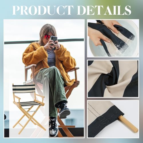 Set van 2 opvouwbare regisseursstoelhoezen, vervangende hoezen met tuinen stoken, voor make-up, draaistoelen, ezelsblauwe witte strepen, 53,5 x 40,5 cm/54 x 20 cm 4