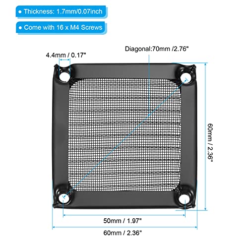 60 mm Ventilator, Filter, Grille met Schroeven, 4 Pakjes aluminium, Roestvrij stalen Frame, Net, Waterdicht, Stofdicht, voor Computer, Beschermhoes, Zwart