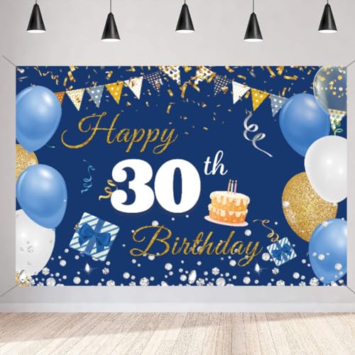 30e verjaardag decoratie mannen / vrouwen, 30e verjaardag Banner blauw, 30e verjaardag stof sign poster, 30e verjaardag achtergrond Banner Man verjaardag partij decoratie