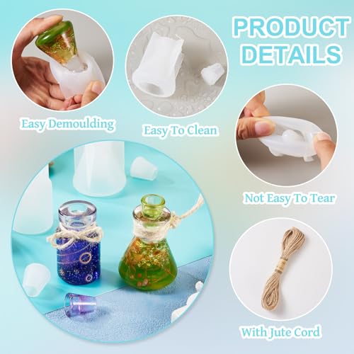 2 st. Drift Fles Silicone Mold Epoxy Resin Wish Fles Casting Molds DIY Crystal hanger Ornament Home Decor Droge Bloem Fleshars mal met Jute Cord 3
