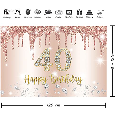 40e verjaardag decoratie voor vrouwen, rose goud glitter vlekken stof teken poster verjaardag partij decoratie achtergrond banner vrouw, 40e verjaardag feest decoratie