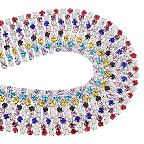 16 Yards 8 Kleuren Iron Rhinestone Cup Kettingen, Crystal Sluiten ketting Trim gemengde kleur parel trim Sluiten Kettingen voor doe-het-zelf sieraden ambachten Schoen Charms Party Decor Home Accessoires