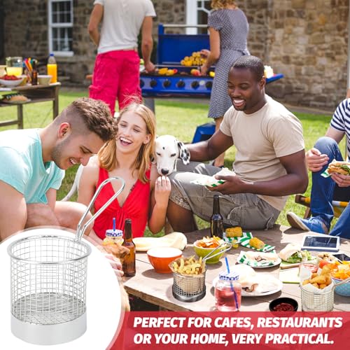 Roestvrij staal Ronde Diepe Frying Mand, Diep Frying Schip Mini Chip serveren Frying manden Fruit voedsel container houder keuken gereedschap 5