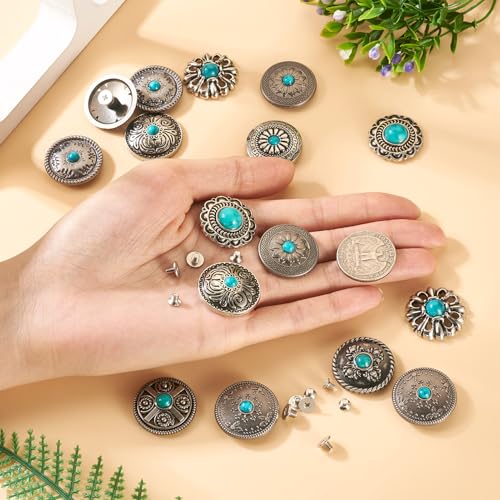 18 Sets Turquoise schroef terug Rives Leather Rivet Antique Silver Button Decoratieve Stud Rives voor Portemonnee Handtas Schoenen Leather Craft Kleding Belt 4