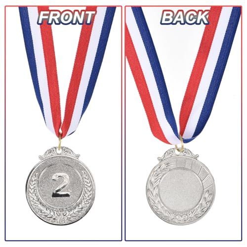 Zilveren Award Medailles 6 Inch, 6 stuks Winnaar Prijs, Medailles, 2nd Place, Gold Prize, Style met Neck Ribbon voor Games, Sportwedstrijden 4