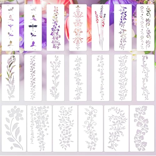 20 Stuks Bladeren en Bloemensjablonen, 30,5x15cm & 30,5x11,5cm Bloemen Schildersjablonen Herbruisbare Boombladen en Wijnranksjablonen voor Thuisdecoratie en Wandkunst