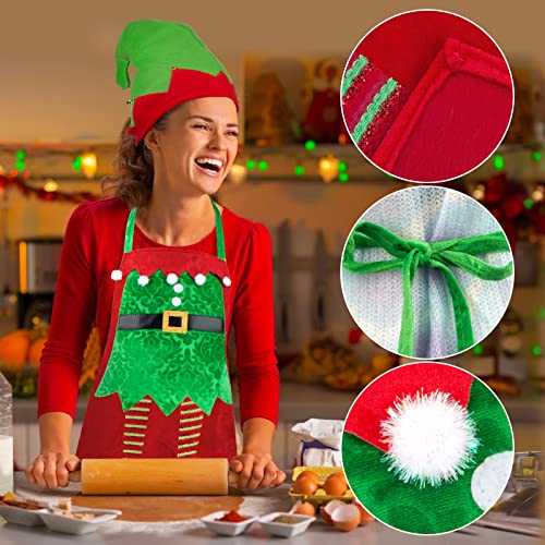 Kerstschort rode kerstschort met Kerstmuts koken schort polyester decoratieve schort voor Kerstmis kostuum vrouwen en mannen, carnaval, thema feest, etc 3