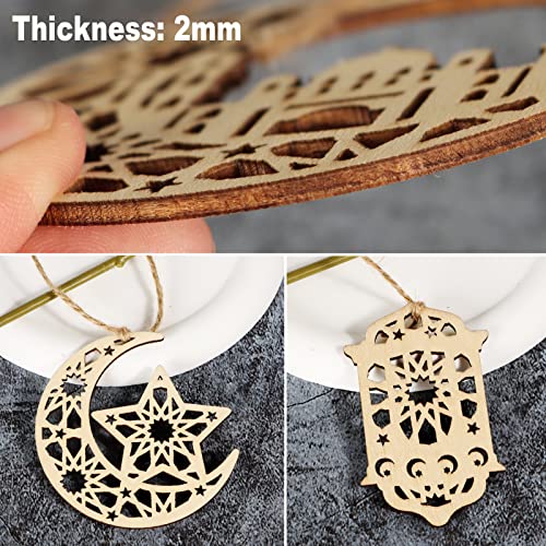 24st Eid Ramadan Houten Decoratie Maan Star Wind Licht Kasteel Vorm Ornament Eid Hangende Decoraties voor Home Mubarak Party Supply 3