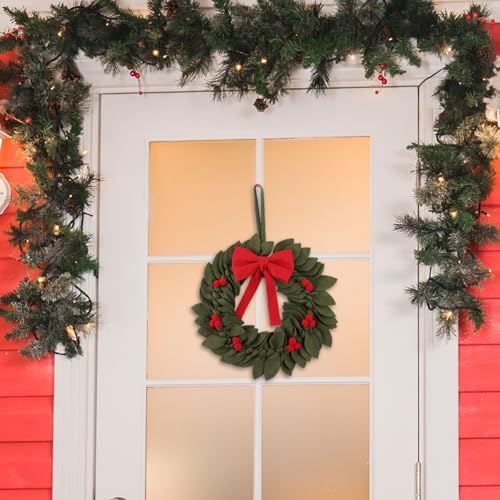 Kerst krans voor de voordeur Kerstmis vilt decoratie met bessen en rode bogen Kerstmis bloemen vakantie festival indoor outdoor decor 4