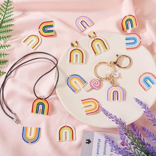 12 st. Rainbow Charms Kleurrijke Spray geschilderd Dangle hangers Bow Flat Enamel LGBT Regenboog Charms voor doe-het-zelf Dangle oorbellen ketting Crafting sieraden maken, Emaill, Emaill