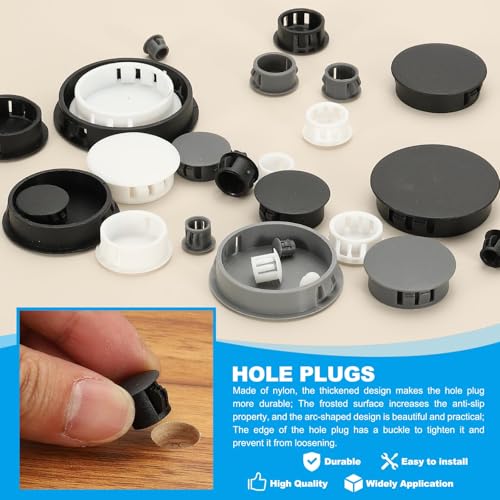 Plastic Hole Plugs, 48st 3/5" (15mm) Plastic Plugs Schroefgat Plug Snap Flush Panel Knockout Locking Plugs Meubels Invoegen Einddop voor Ronde Gaten Keukenkast, Wit 3