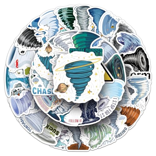 Tornado Stickers voor jongeren en volwassenen, 50 stuks, Tornado vinyl stickerset, auto, motorfiets, fiets, skateboard, snowboard, bagage, laptop, koffer, helm, motorfiets, computer