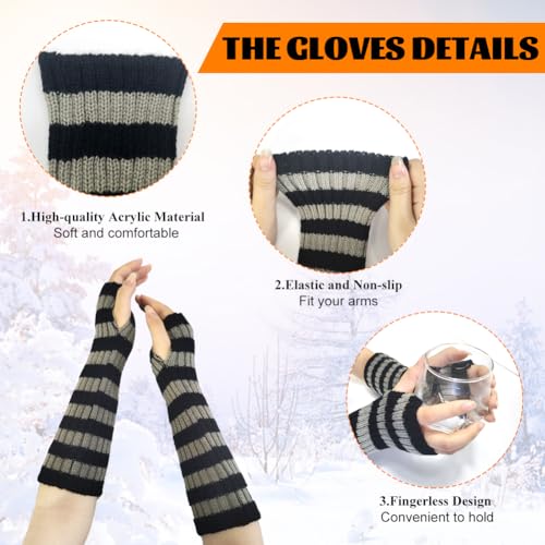 Vingerloze handschoenen Vrouwen thermische mode lange vingerloze handwarmers Zwarte Grijze Warm Gebreide Winterhandschoenen met Duimgaten voor Vrouwen Meisjes Wit Zwart One Size, wit en zwart 4