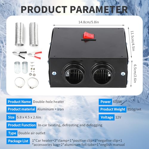 Auto Defogger Defogger, 12V 400W-600W Heizung 2 Loch Winter Schnellheizung Windschutzscheidbe Frost Entfernen Geräuscharm