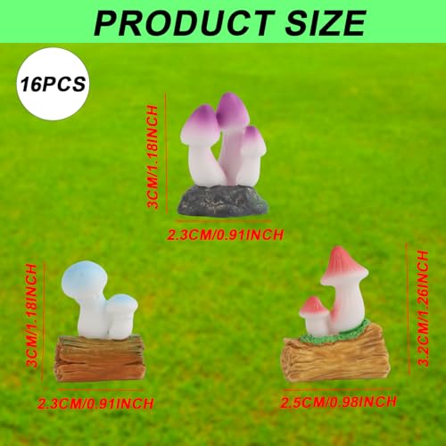 16 st. Mini Resin Paddestoelen, 8 Styles Paddestoelen Figurines Miniatuur Figurines Kleine ornamenten Poppenhuis Fairy Tuin Outdoor Micro Landschap DIY Ambachten Decoraties en geschenken