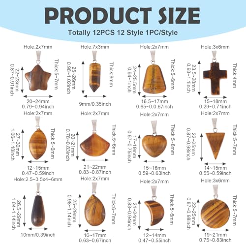 12Stuks Diverse Tiger Eye Charms Kruis Hart Tear Drop Gemstone Hangers Crystal Horse Eye Dangle Charm Bulk Voor sieraden DIY oorbellen Vrouwen ketting armband accessoire, edelsteen, tijgeroog 5