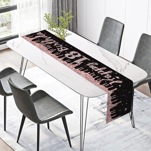 Gelukkige 18e Verjaardag tafelloper 18e verjaardag meisje inrichting keuken ettafel inrichting tafelband verjaardagsfeest tafelkleed inrichting voor thuis, zwart roségoud 4