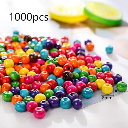 1000st 8mm houten kralen kleurrijke houten kralen grote gat houten kralen los spacer kralen voor armband ketting sieraden maken DIY Craft maken (8mm)