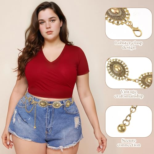 Women's Gold Chain Belt, Gold Chain Belt, Wais Gold Belt, Verstelbare Metalen Buckle, Long Strap, Body Chain, Western Cowgirl Belt, Verstelbare Tas Belt voor Jurk, Goud, One Size, One Size, Metaal 4