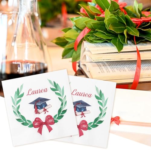 Verpakking met 40 afstuderen Paper Napkins, 33 x 33 cm, Decoratieve Napkins voor afwerking Decoratie, Laurel Krans, Decoratie, Partij, Graduatie, Tafel Gadget 4