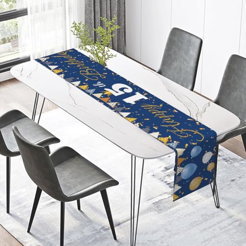 Happy 15th Verjaardagstafel Runner 15e verjaardag Jongen decoratie Keuken eettafel decoratie Tafelband verjaardag feest tafelkleed decoratie voor thuis, blauw 4