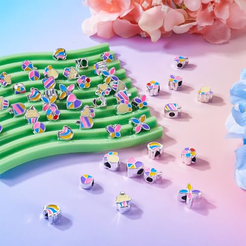 66 st Gemengde vormen Plastic kralen met Emaill Grote gat kralen Spacer kralen Bloem hart kralen voor armbanden Ambachten DIY Vriendschap armband Kit sieraden maken, Gat: 4-5 5