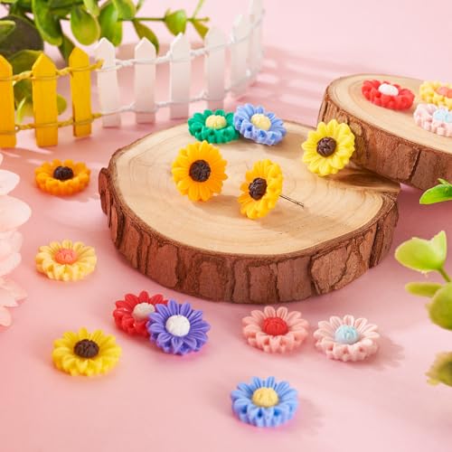 54 st. Hars Zonnebloem Flatback Cabochons Daisy Bloem kralen Geen Hole Bloemen Decoraties voor DIY Crafts Scrapbooking Haarspelden sieraden maken