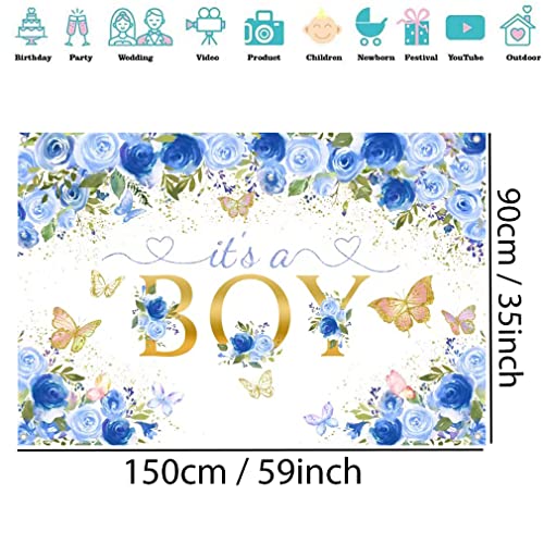 Het is een jongen Baby Douche Achtergrond Blauw Bloemen Baby Douche Fotografie Achtergrond Bloem Baby Boy Party Decoraties Feestbanner Stof Tekenposter