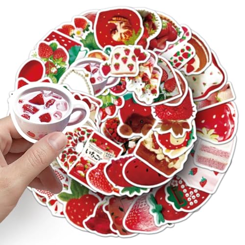 Aardbei Stickers voor tieners Volwassenen 50 stuks Aardbei Vinyl Sticker Set Auto Motorfiets Fiets Skateboard Snowboard Bagage Laptop Koffer Helm Motorfiets Computer