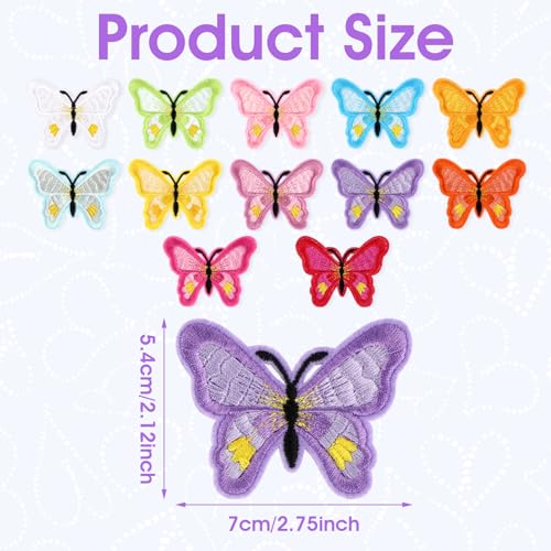 Vlinder Iron op patches voor kleding, 12 stuks Vlinder Bloem geborduurd Toepassing Patches Naaien Reparatie Patches Naaien DIY Vlinders Patch voor Jeans Bags Jassen Hoed 3