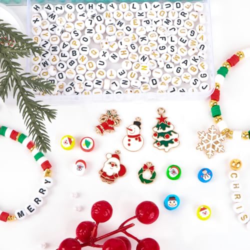 3186 stuks kerstkralen voor het maken van sieraden, alfabet letterkralen voor armbanden, kettingen maken, kleibedels voor meisjes, kinderen, sieraden, doe-het-zelf ambachten 3