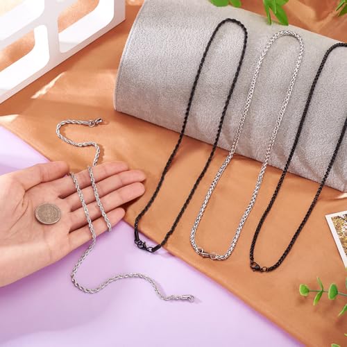 4Pcs Twisted ketting ketting 2/3/4/5mm dikke roestvrij stalen curb ketting ketting zwart en roestvrij Staal Kleuren Tarwe Choker Kettingen voor Mannen Vrouwen 5