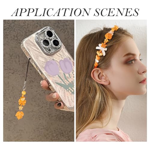 100g Diverse Acryl kralen Bloem kralen Caps Bowknot vlinder Floral Leaf Esthetic Craft Kralen Bulk voor armband sieraden maken, donker oranje & White 4